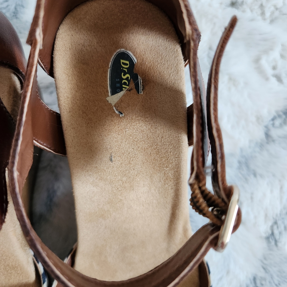 Brown and Navy Striped Wedge Sandals - Picture 4 of 9